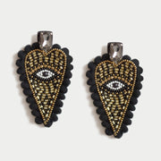 EVIL EYES BLACK POMPOM DROP EARRINGS